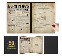Benjia 50th Birthday Guest Signature Book for Men Women, Born in 1975 UK Guestbook Gift, Vintage 50 Years Old Bday Sign in Board Certificate Card, Birthday Decorations for Dad Mum Party Supply Decor