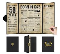 Benjia 50th Birthday Guest Signature Book for Women Men, Born in 1975 UK Guestbook Gift, Vintage 50 Years Old Bday Sign in Board Certificate Card, Birthday Decorations for Mum Dad Party Supply Decor