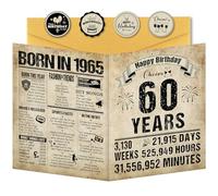 Benjia 60th Birthday Greeting Cards for Men Women, Born in 1965 UK Vintage Bday Card with Envelope, 60 Years Old Funny Birthdays Gift Card for Him Her Birthday Decoration Party Supply, 20x25 cm