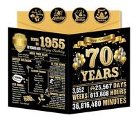 Benjia 70th Birthday Greeting Cards for Men Women, Born in 1955 UK Bday Card with Envelope, 70 Years Old Funny Birthdays Gift Card for Him Her Birthday Decoration Party Supply, Black Gold 20x25 cm