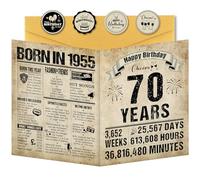 Benjia 70th Birthday Greeting Cards for Men Women, Born in 1955 UK Vintage Bday Card with Envelope, 70 Years Old Funny Birthdays Gift Card for Him Her Birthday Decoration Party Supply, 20x25 cm