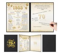 Benjia 70th Birthday Guest Signature Book for Men Women, Born in 1955 UK Guestbook Gift, 70 Years Old Bday Sign in Board Certificate Card, Black Gold Birthday Decorations for Dad Mum Party Supply
