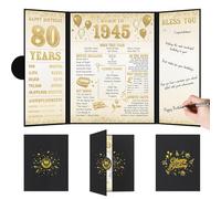 Benjia 80th Birthday Decoration, Bday Card Gift Guest Signing Book for Woman Man, Born in 1945 UK Poster Guestbook, 80 Years Old Signature Board, Black Gold Birthday Party Decor for Mum Dad