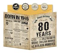 Benjia 80th Birthday Greeting Cards for Men Women, Born in 1946 UK Vintage Bday Card with Envelope, 80 Years Old Funny Birthdays Gift Card for Him Her Birthday Decoration Party Supply, 20x25 cm