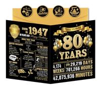 Benjia 80th Birthday Greeting Cards for Men Women, Born in 1947 UK Bday Card with Envelope, 80 Years Old Funny Birthdays Gift Card for Him Her Birthday Decoration Party Supply, Black Gold 20x25 cm