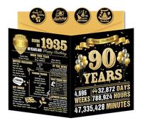 Benjia 90th Birthday Greeting Cards for Men Women, Born in 1935 UK Bday Card with Envelope, 90 Years Old Funny Birthdays Gift Card for Him Her Birthday Decoration Party Supply, Black Gold 20x25 cm