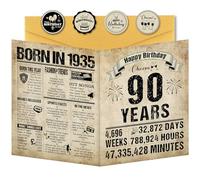 Benjia 90th Birthday Greeting Cards for Men Women, Born in 1935 UK Vintage Bday Card with Envelope, 90 Years Old Funny Birthdays Gift Card for Him Her Birthday Decoration Party Supply, 20x25 cm