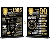 Benjia 90th Birthday Table Sign with Stand Happy 90 Years Old Birthday Signs Holder Table Display Born in 1935 UK Acrylic Poster Bday Gift Party Supply Home Decor For Men Women 20x25 cm Black Gold