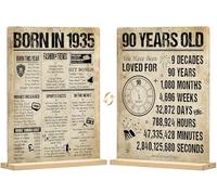 Benjia 90th Birthday Table Sign with Stand Happy 90 Years Old Birthday Signs Holder Table Display Vintage Born in 1935 UK Acrylic Poster Bday Gift Party Supply Home Decor For Men Women 20x25 cm