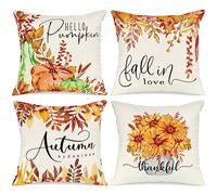 Benjia Autumn 40x40 Cushion Covers Set of 4, Pumpkin Sunflower Decorative Holiday 16x16 Inch Fall Throw Pillow Covers Thanksgiving Pillow Case for Indoor Home Bedroom Couch Sofa Decor 40x40cm