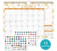 Benjia Desk Calendar 2026 Academic Year to 2027, July 2026 to December 2027, 18 Months Large Desktop Wall Calendar With Copper Coil, Planner Stickers (A4, Flower)
