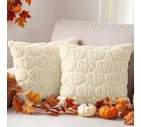 Benjia Fall 18x18 Throw Pillow Covers Set of 2, Autumn Rust Pumpkin Throw Pillow Cases Soft Plush Faux Fur Wool 45 x 45 cm Autumn Cushion Case for Indoor Home Bedroom Couch Sofa Decor (Cream white)