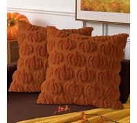 Benjia Fall 18x18 Throw Pillow Covers Set of 2, Autumn Rust Pumpkin Throw Pillow Cases Soft Plush Faux Fur Wool 45 x 45 cm Autumn Cushion Case for Indoor Home Bedroom Couch Sofa Decor (Rust red)