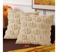 Benjia Fall 18x18 Throw Pillow Covers Set of 2, Autumn Rust Pumpkin Throw Pillow Cases Soft Plush Faux Fur Wool 45 x 45 cm Autumn Cushion Case for Indoor Home Bedroom Couch Sofa Decor (Beige)