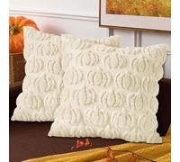 Benjia Fall 20x20 Throw Pillow Covers Set of 2, Autumn Rust Pumpkin Throw Pillow Cases Soft Plush Faux Fur Wool 50 x 50 cm Autumn Cushion Case for Indoor Home Bedroom Couch Sofa Decor (Cream white)