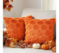 Benjia Fall 20x20 Throw Pillow Covers Set of 2, Autumn Rust Pumpkin Throw Pillow Cases Soft Plush Faux Fur Wool 50 x 50 cm Autumn Cushion Case for Indoor Home Bedroom Couch Sofa Decor (Orange)