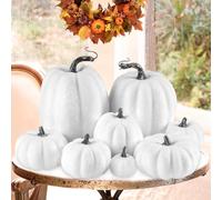 Benjia Flocked Artificial Pumpkins Fall Decorations, Fake Pumpkin for Autumn Harvest Halloween Thanksgivingr Faux Pumpkins Home Table Decor (8Pcs, White)
