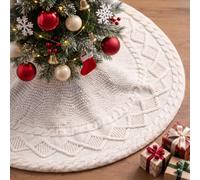 Benjia Knitted Christmas Tree Skirt 60cm, Diamond Cable Knit Xmas Tree Skirt Vintage Xmas Tree Mat for Small Mini Pencil Slim Artificial Trees Home Party Holiday Rustic Christmas Decor (Beige,24 inch)