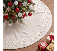 Benjia Knitted Christmas Tree Skirt 90cm, Diamond Cable Knit Xmas Tree Skirt Vintage Xmas Tree Mat for Medium Artificial Trees Winter Home Party Holiday Indoor Rustic Christmas Decor (Beige, 36 inch)