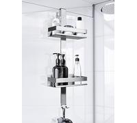 Benkstein Minimalist Silver Shower Shelf for Hanging, Shower Shelf with 2 Shampoo Holders, Space-Saving, Stainless Steel