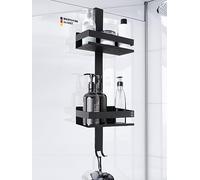 Benkstein Modern Black Shower Shelf | Hanging Shower Caddy with 2 Baskets & 4 Hooks | Rust Resistant Stainless Steel Shower Shelf for Hanging