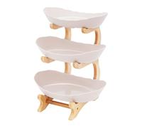 Bennanmu Fruit Bowl, 3 Tier Fruit Holder for Kitchen Countertop, Ceramic Vegetable Organizer with Bamboo Stand, Large Capacity Fruit Basket Set (Earthy Color)