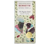 BENNETTO | 70% Organic Dark | Rich, plain dark chocolate. 70% cocoa. Certified organic, Fairtrade, and net climate positive. 1x 80g Bar