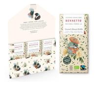 Bennetto | Caramel Almond Brittle | Crunchy caramel pieces made with almonds in creamy Organic Mylk chocolate. Certified organic, Fairtrade, and net climate positive. 3 x 75g Bars Gift Pack