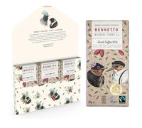 Bennetto Dark Coffee. Rich Arabica coffee in dark chocolate. Strong yet balanced. 60% cocoa. Certified organic, Fairtrade, and net climate positive. 6 x 80g Bars.