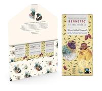 Bennetto Dark Salted Caramel. Crunchy caramel and sea salt in dark chocolate. 60% cocoa. Certified organic, Fairtrade, and net climate positive. 3 x 80g Bars