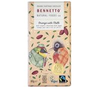 BENNETTO | Orange with Chilli | Dark chocolate with orange zest and a hint of chilli. 60% cocoa. Certified organic, Fairtrade, and net climate positive. 1x 80g Bar