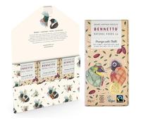Bennetto Orange with Chilli. Dark chocolate with orange zest and a hint of chilli. 60% cocoa. Certified organic, Fairtrade, and net climate positive. 3 x 80g Bars