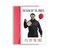 BENNLOOS Horror Themed Birthday Card Decorations for Anyone, Funny Michael Myers Birthday Card for Him Her, Scream Killer Movie Bday Gifts for Best Friend