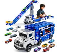 Bennol Truck Toys for Kids, Double Race Car Track Transport Vehicle with 12 Die-Cast Car Toys, Cars Ramp Toy for Toddler 3-5, Christmas Birthday Gift for 3 4 5 6 7 8 Years Old Boys Girls