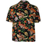 Benny's Mens Sugar Skulls Day of The Dead Hawaiian Camp Shirt, Black, 3X
