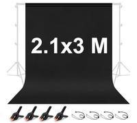 BENOISON Black Backdrop - 2.1x3M / 7 x 10 FT Photography Background for Photo Video Studio with Backdrop Clips & Clamps