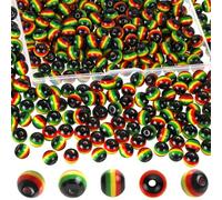 BENOSPACE 100 Pcs Rasta Jamaica Beads, 8mm Black Red Green Yellow Striped Round Acrylic Spacer Beads for DIY Bracelet Necklace Jewelry Making