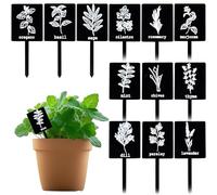 BENOSPACE 24Pcs Garden Herb Markers Acrylic Plant Label Signs Plant Stake Tags Reusable Black Waterproof Tags with Herb Names for Nursery Seedlings Potted Greenhouse Indoor Outdoor Garden Decoration
