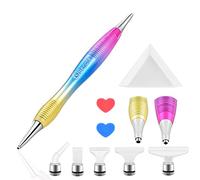 benote Ergonomic Diamond Art Painting Pen, Metal Diamond Drill Dotz Pen Tools 5D Diamond Accessories Painting with Multi Replacement Pen Heads and Wax for DP Cross Stitch - Rainbow