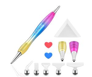 benote Ergonomic Diamond Art Painting Pen, Metal Diamond Drill Dotz Pen Tools 5D Diamond Accessories Painting with Multi Replacement Pen Heads and Wax for DP Cross Stitch - Rainbow