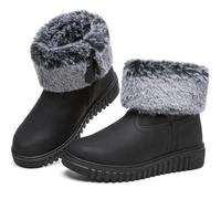 BENPAO Women's Fuzzy Winter Snow Boots Mini Short Ankle Booties | Waterproof Faux Leather,Warm Non Slip,Zipper Slip on,Fur Lined,walking Hiking,Fall Winter Boots