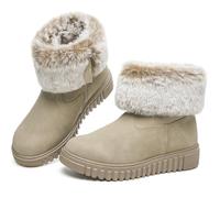 BENPAO Women's Fuzzy Winter Snow Boots Mini Short Ankle Booties | Waterproof Faux Leather,Warm Non Slip,Zipper Slip on,Fur Lined,walking Hiking,Fall Winter Boots