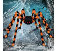 benpen Halloween Decorations Outdoor Gaint Spider:50'' Halloween Spiders Decor+10pcs Scary Hairy Fake Spiders+60g Cobweb Props for Indoor Outdoor Scary Haunted House Theme Party Yard