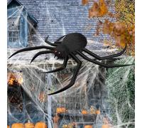 benpen Inflatable Halloween Decorations Spider, Giant Large Spider Prop,10pcs Scary Hairy Fake Spider +60g Cobweb Decor with Red Eyes for Indoor Outdoor Home Party Yard Haunted House Graveyard Porch