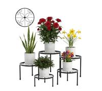 BenRich 5 Pack Metal Plant Stand Heavy Duty Pot Shelving for Outdoor Garden | Anti-Rust Black Planter Shelf, Space-Saving 5-Tier Flower Rack for Indoor, Patio & Outsunny Flower Pot Decoration Display