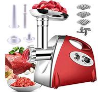 BenRich Electric Meat Grinder Mincer with Kibbe Attachment - Powerful Copper Motor Max 2800W, 3 Stainless Steel Grinding Plates (Fine/Medium/Coarse), Sausage Maker & Mincer for Home Kitchen Use - Red