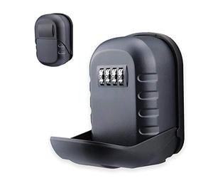 BenRich Outdoor Key Safe Wall Mounted, 4-Digit Combination Lock, Heavy Duty Weatherproof Key Storage Box for Airbnb, Care Workers, Cleaners, Office or Home Use (Black)