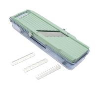 Benriner BN-3GR Japanese Handheld Mandolin Slicer with Three Interchangeable Stainless-Steel Blades-Ivory, Vegetable Fruit Cutter Peeler, Stainless Steel, Green, Catch Tray