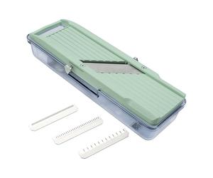 Benriner BN-3GR Japanese Handheld Mandolin Slicer with Three Interchangeable Stainless-Steel Blades-Ivory, Vegetable Fruit Cutter Peeler, Stainless Steel, Green, Catch Tray