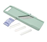 Benriner Mandolin Vegetable Slicer 6.4cm, Green - 3 interchangeable Stainless Steel Blades & Safety Guard - Japanese Handheld Mandolin Slicer for Shredding, Slicing & Julienning Fruit & Vegetables